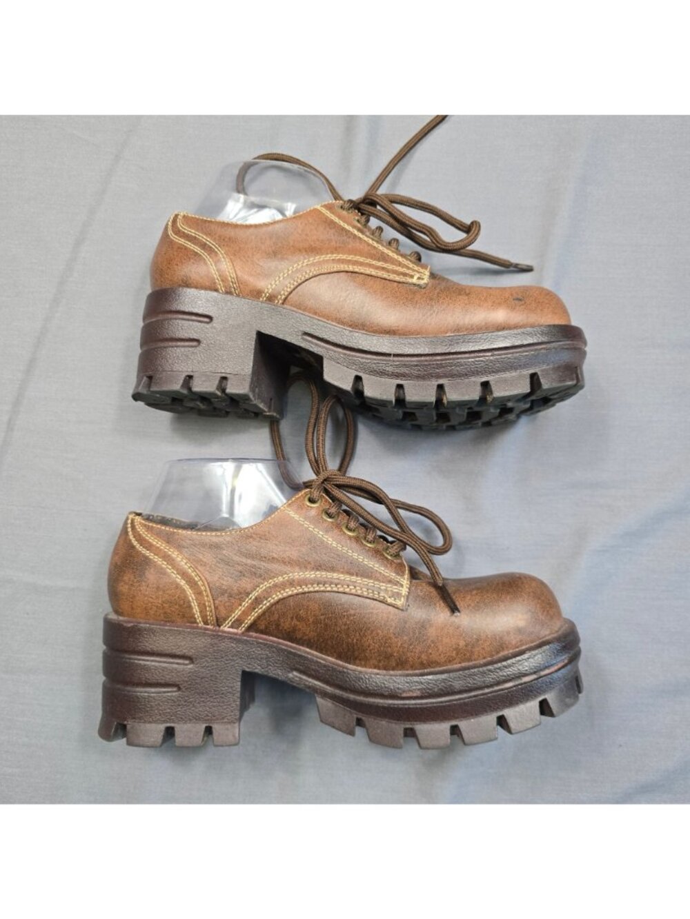Vintage Soda Y2K 7.5 Platform Oxford Brown Chunky Lug Sole Lace-Up Vegan - Picture 6 of 8
